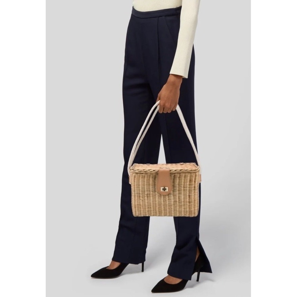 KAYU Mia leather-trimmed wicker shoulder bag Leather Straps Basket Bag Summer - Picture 10 of 12